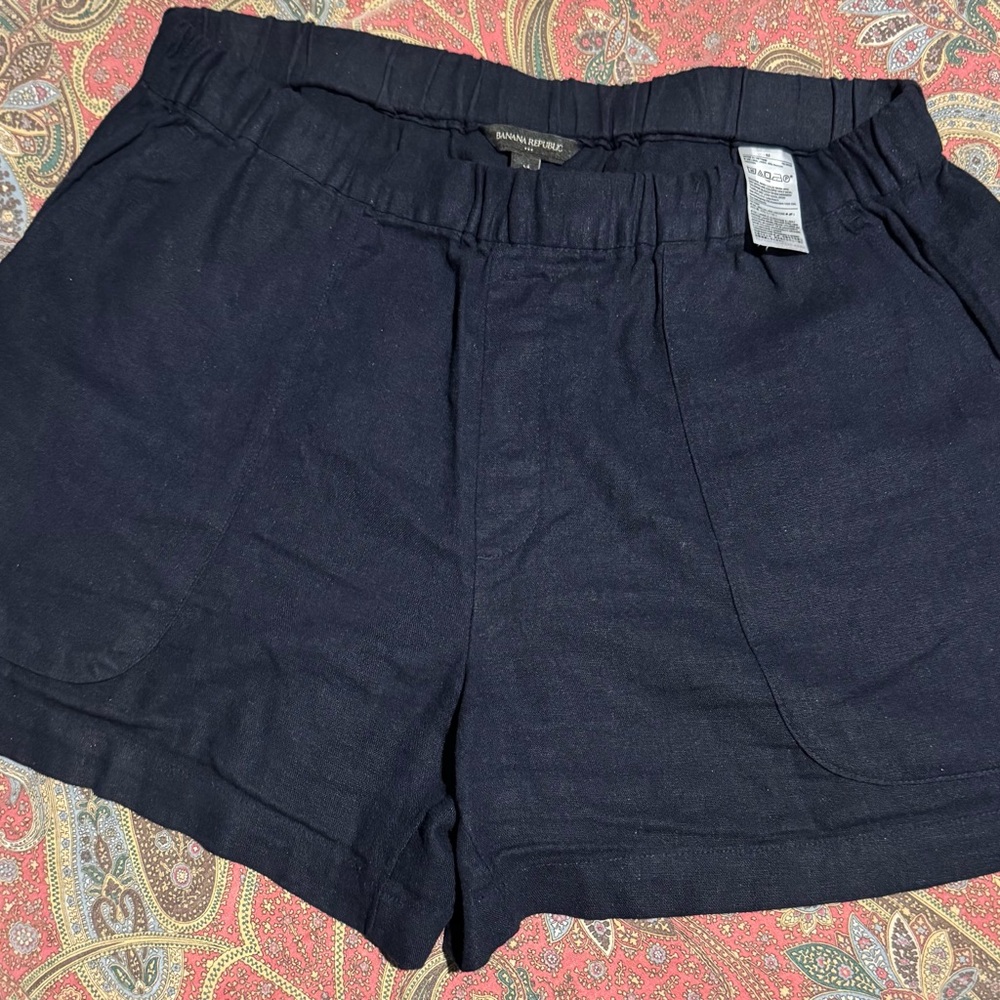 Banana Republic Navy Blue Women Linen Blend Shorts